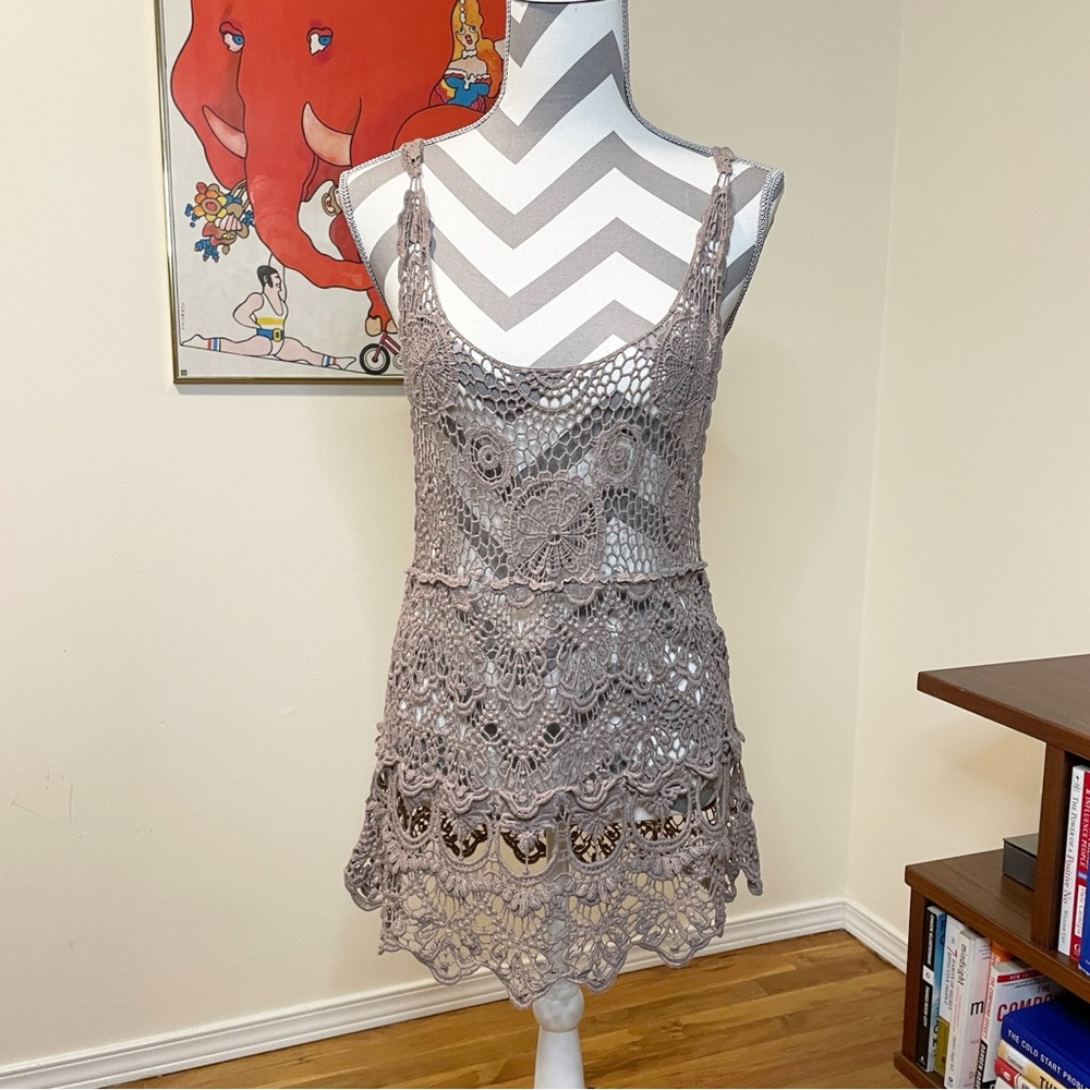 Y2K Bohemian Crochet Brown Taupe Tank